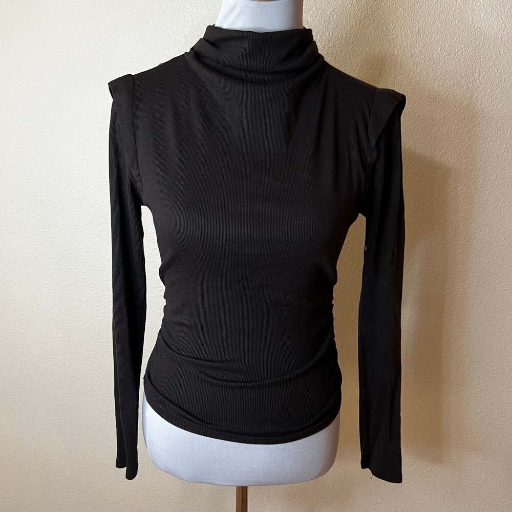 Michael Stars Denise Mock Neck Tee Ultra Rib Shoulder in Java Brown NEW SMALL